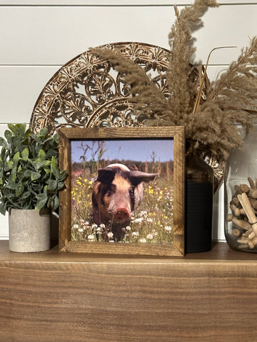 Pig in wildflowers, Spring pig print, Wall Art