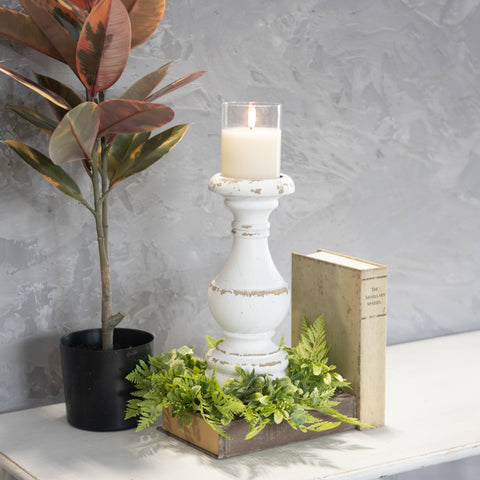 11.25" WHITE PAINTED PILLAR CANDLE STAND