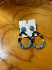 Turquoise and Black tear drop earrings