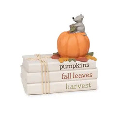 Pumpkin and Mouse on Stacked Books
