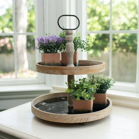 BLACK MARBLE 2 TIERED TRAY