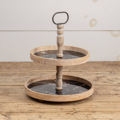 BLACK MARBLE 2 TIERED TRAY