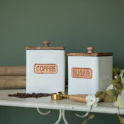 SET/ 2 COPPER & WHITE SQUARE CANISTERS