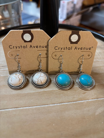 Turquoise and White Circle Earrings