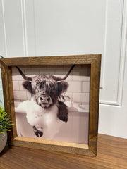 Highland Cow soaking in tub