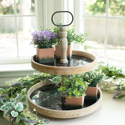 BLACK MARBLE 2 TIERED TRAY