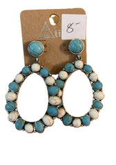 Western Teardrop White & Turquoise Stone Earrings