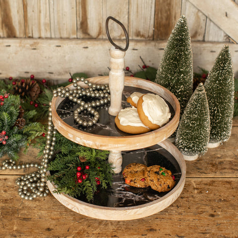BLACK MARBLE 2 TIERED TRAY