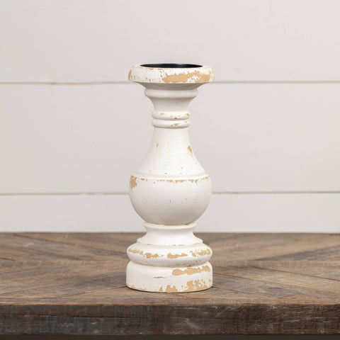 11.25" WHITE PAINTED PILLAR CANDLE STAND